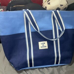 A Blue “Life Is A Good” Tote Bag